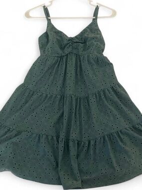 Women Dark Green Eyelet Tiered Sundress
